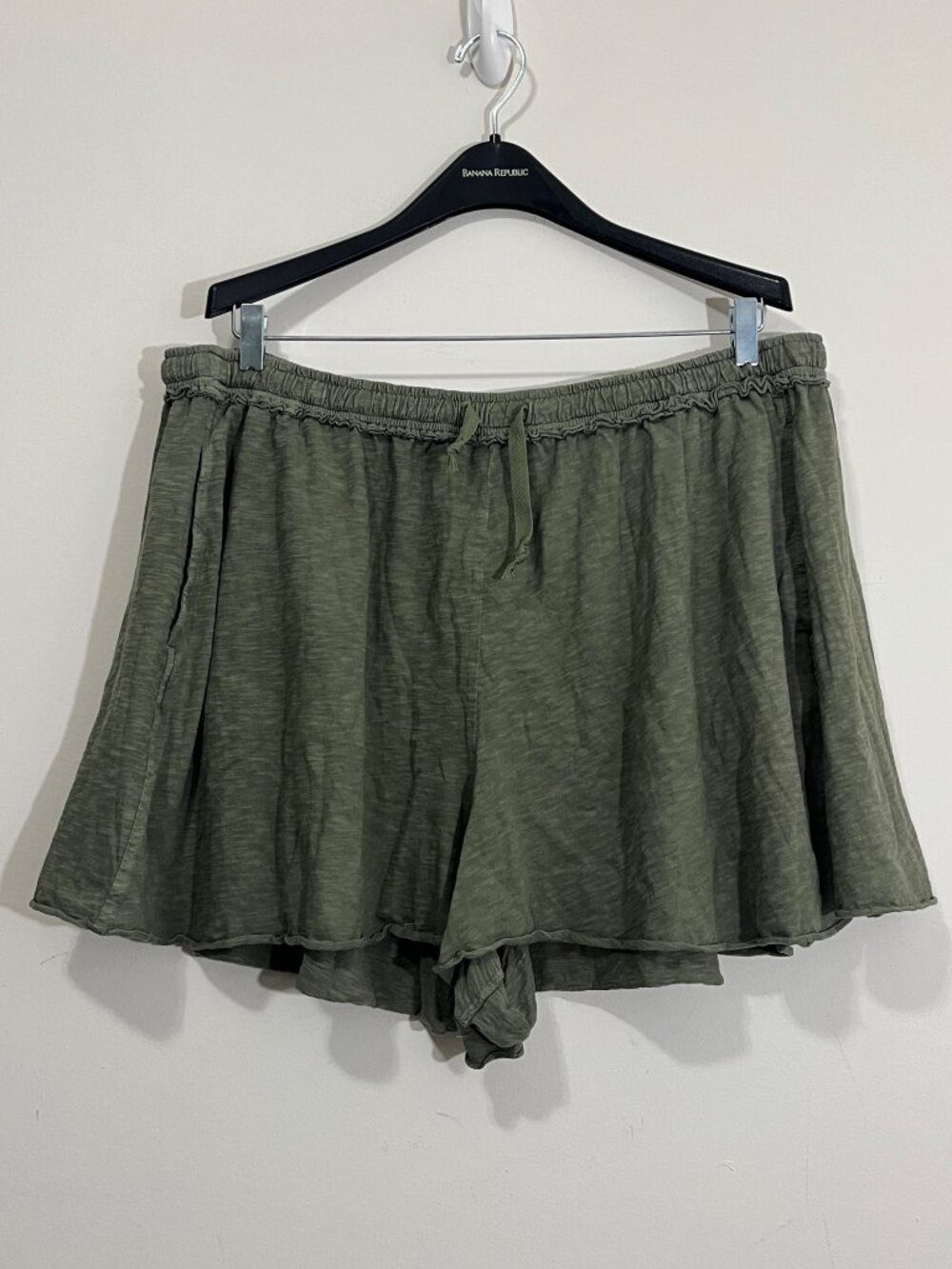 Aerie Casual Knit Slub Shorts XXL Cotton Olive Green Drawstring/Elastic Flowy